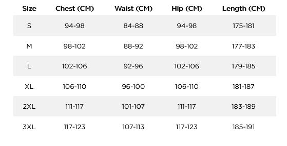 Jobe Mens Wetsuits and Apparel 0 Size Chart